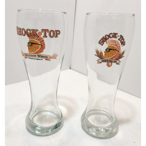 Shock Top Brewing Company Pilsner Glasses 16 Oz Set Of 2 Different Logos - Picture 1 of 9